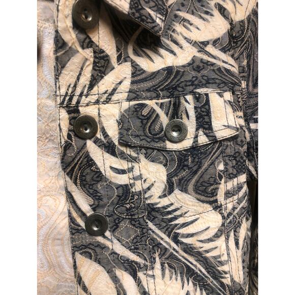 Artful Indigo Palm Leaf Floral Print Denim‎ Jacket Small Jean Coat - Picture 5 of 8